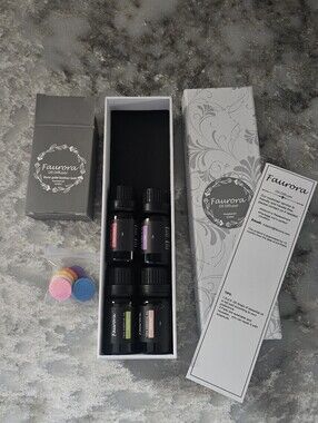 Faurora Essential Oils 4 Pack 10ml & Felt Refill Pads Set NO Diffuser Locket